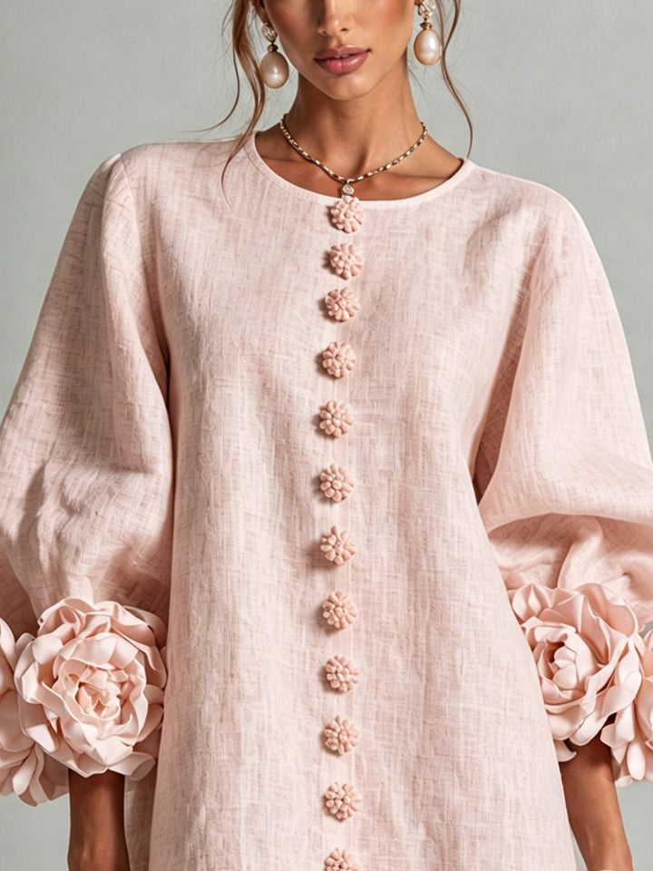 Clementina | Vestido Camisero con Mangas de Roseta