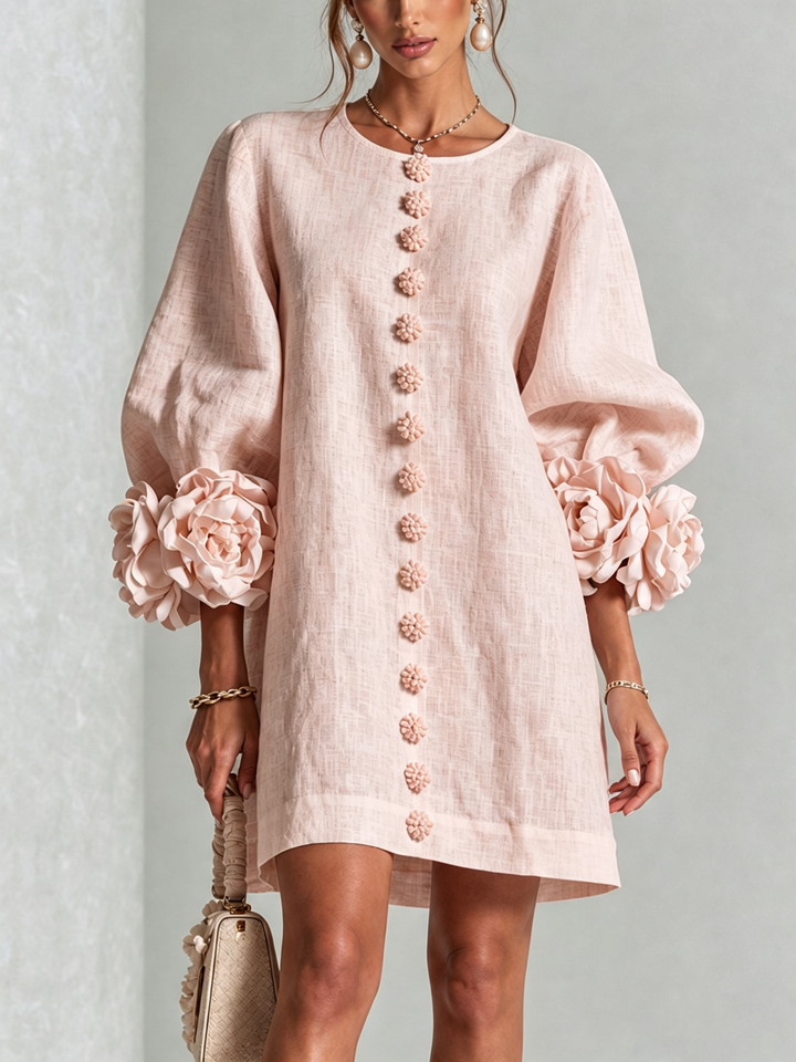 Clementina | Vestido Camisero con Mangas de Roseta