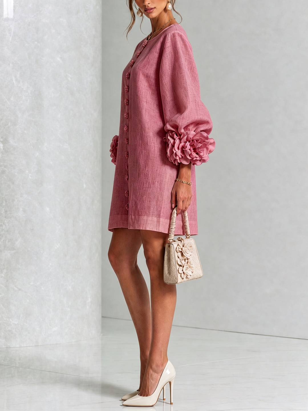 Clementina | Vestido Camisero con Mangas de Roseta
