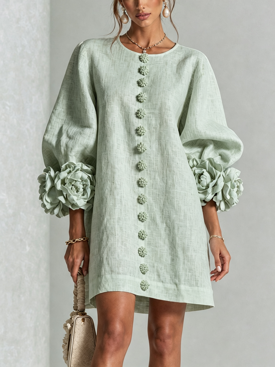 Clementina | Vestido Camisero con Mangas de Roseta