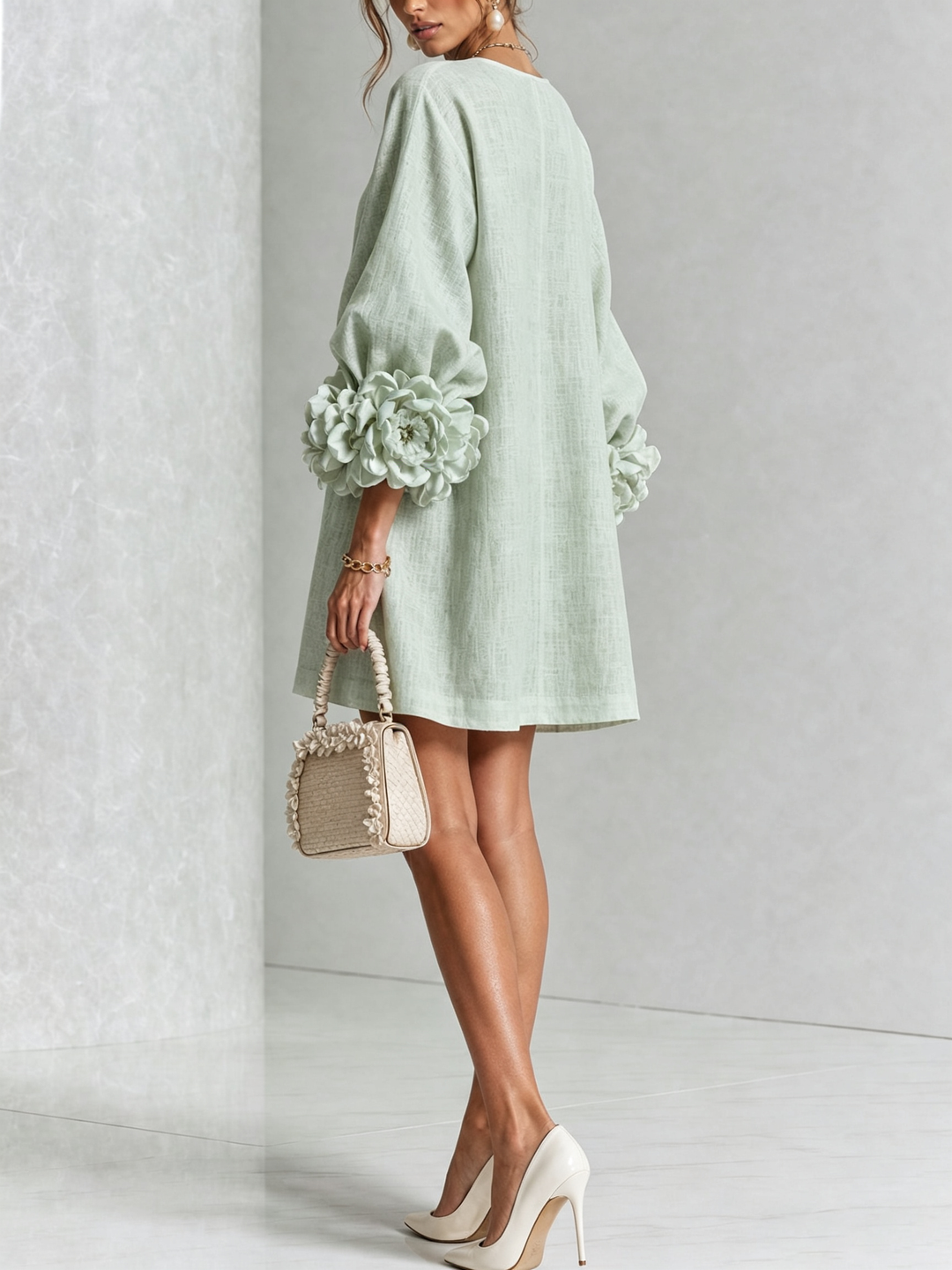 Clementina | Vestido Camisero con Mangas de Roseta