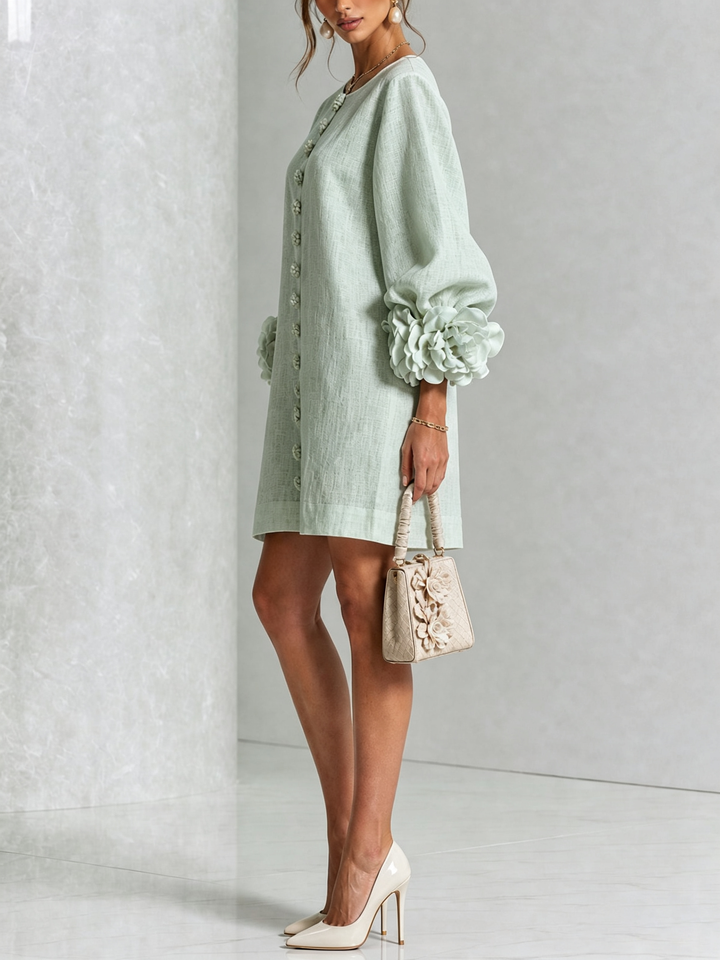 Clementina | Vestido Camisero con Mangas de Roseta