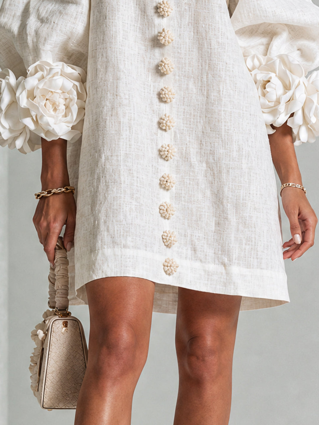 Clementina | Vestido Camisero con Mangas de Roseta