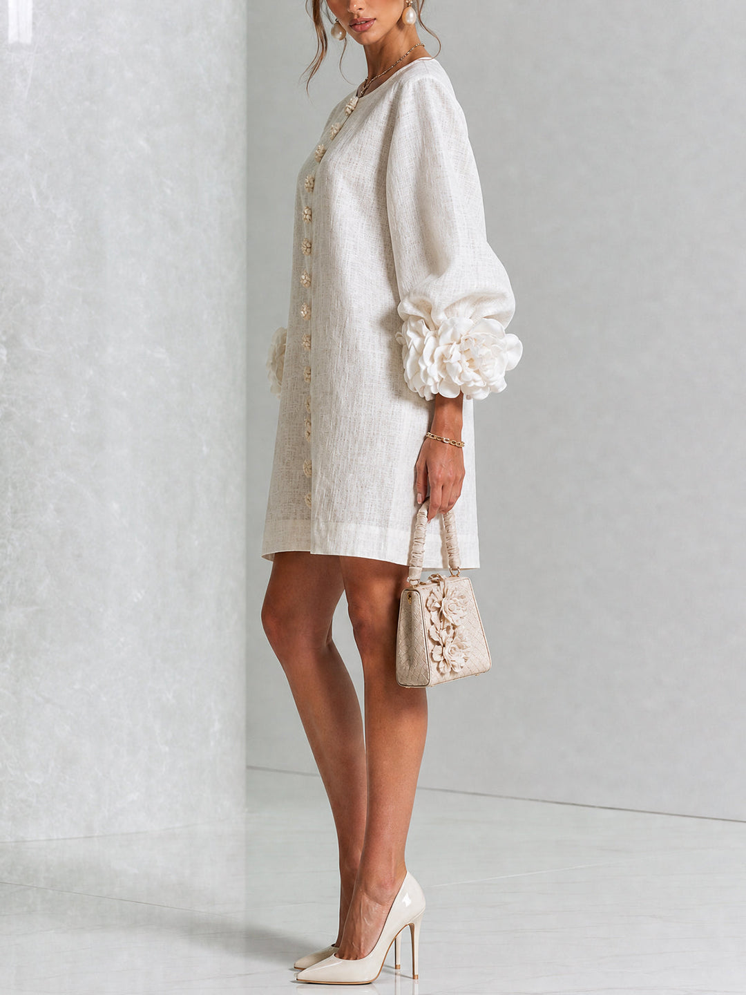 Clementina | Vestido Camisero con Mangas de Roseta