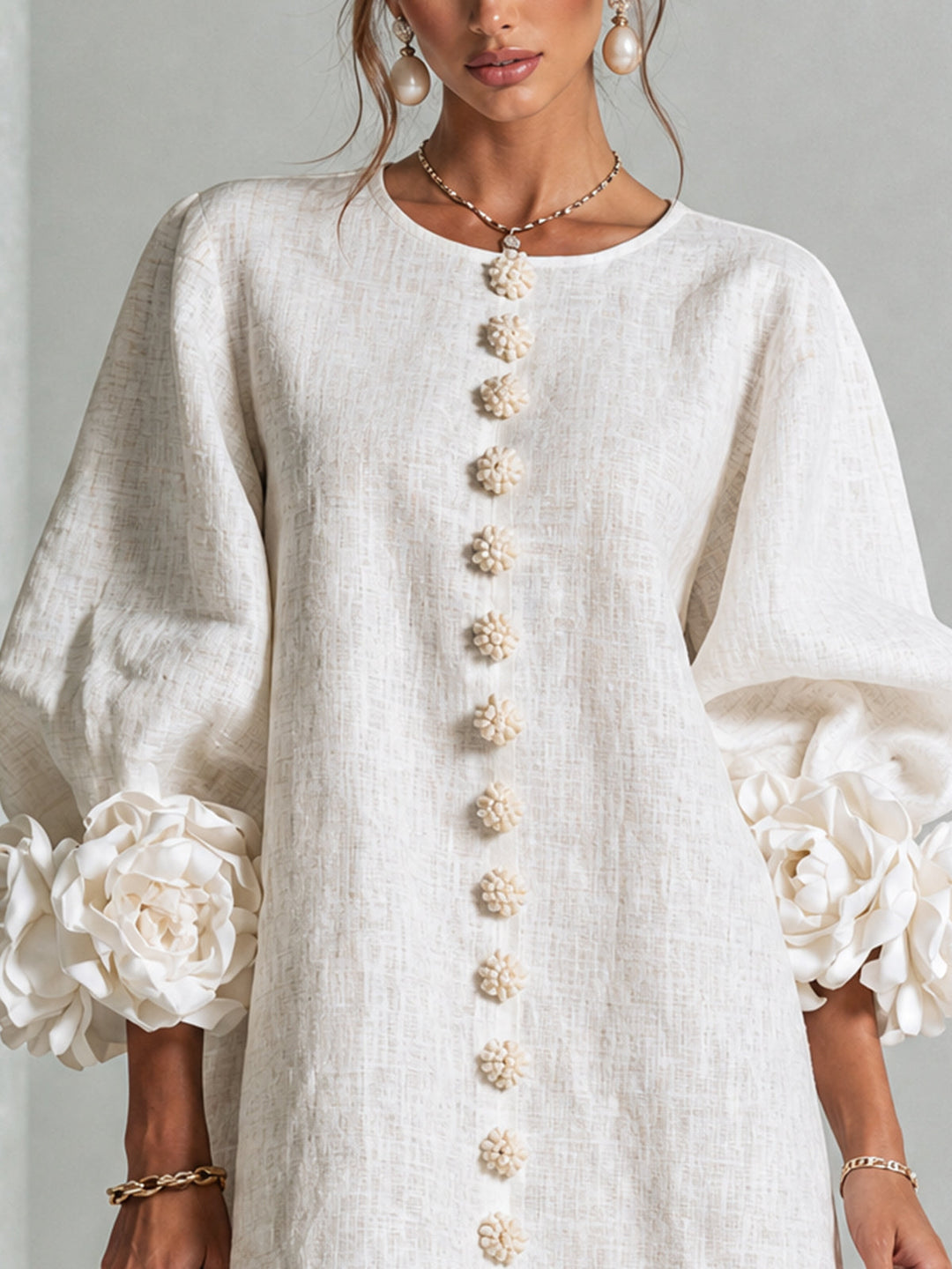 Clementina | Vestido Camisero con Mangas de Roseta