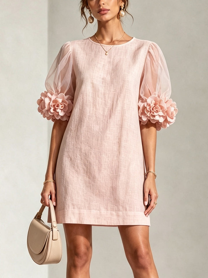 Penélope | Mini Vestido con Mangas Abullonadas y Puños Florales
