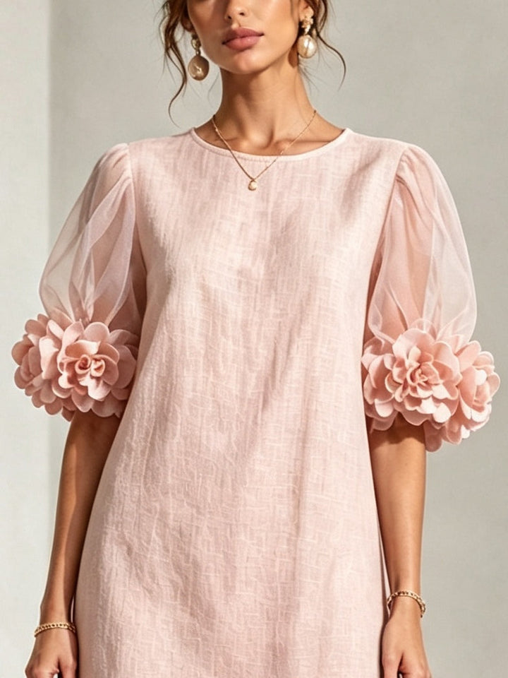 Penélope | Mini Vestido con Mangas Abullonadas y Puños Florales