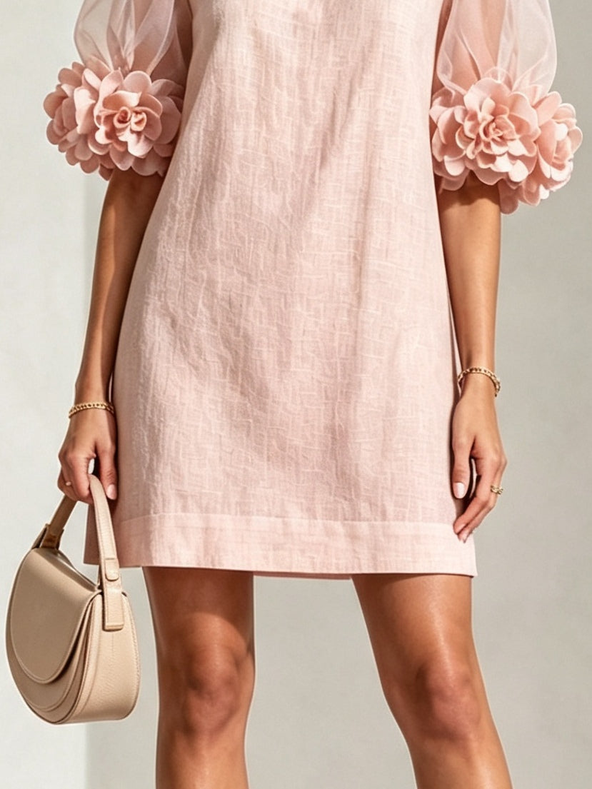 Penélope | Mini Vestido con Mangas Abullonadas y Puños Florales