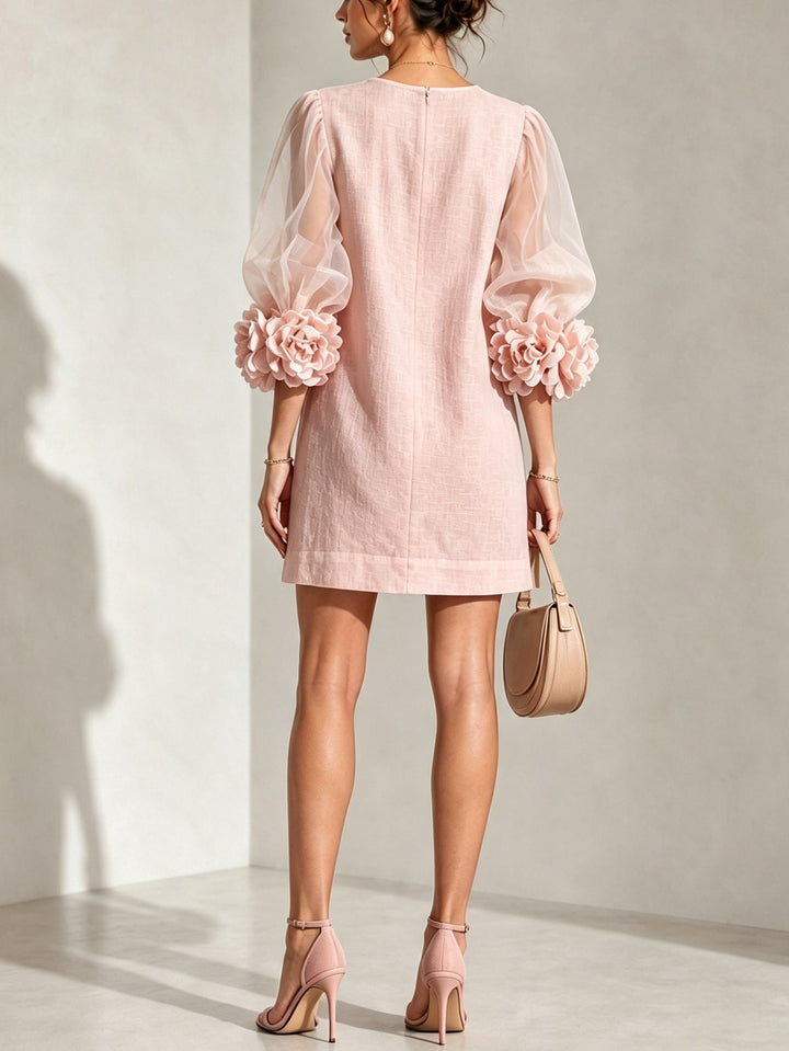 Penélope | Mini Vestido con Mangas Abullonadas y Puños Florales