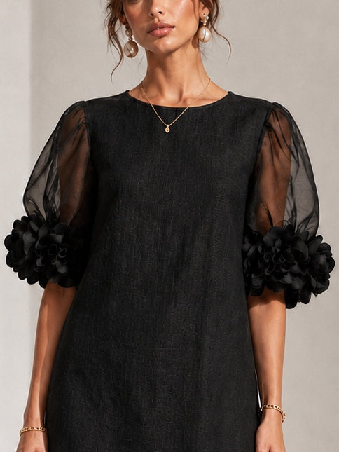 Perséfone | Mini Vestido con Mangas Volantes y Puños Florales
