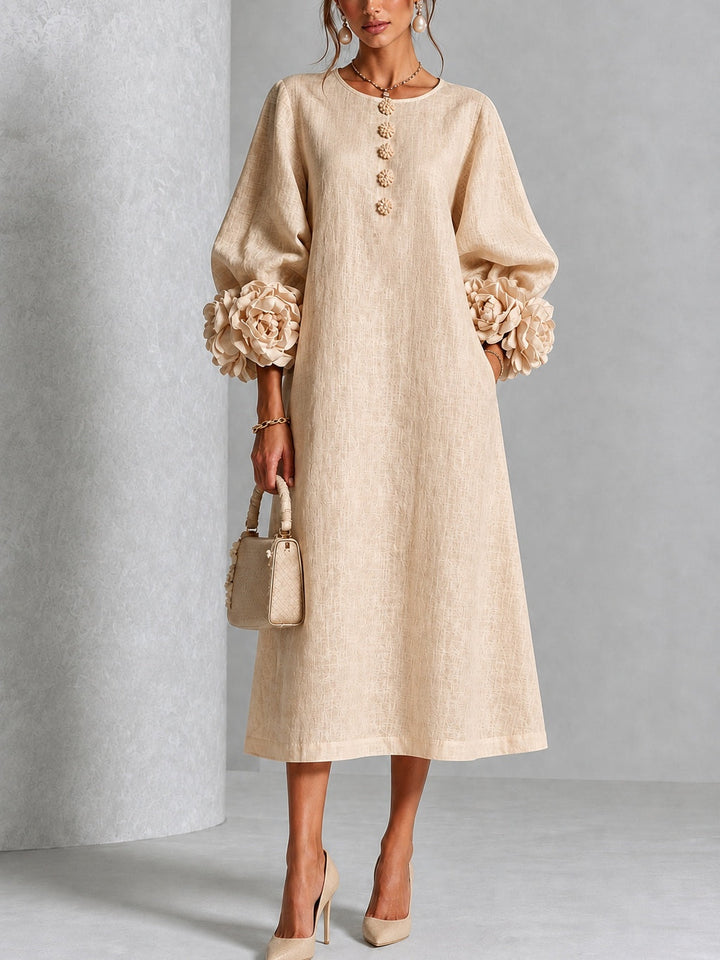 Theodosia | Vestido Midi con Mangas de Volante en Roseta