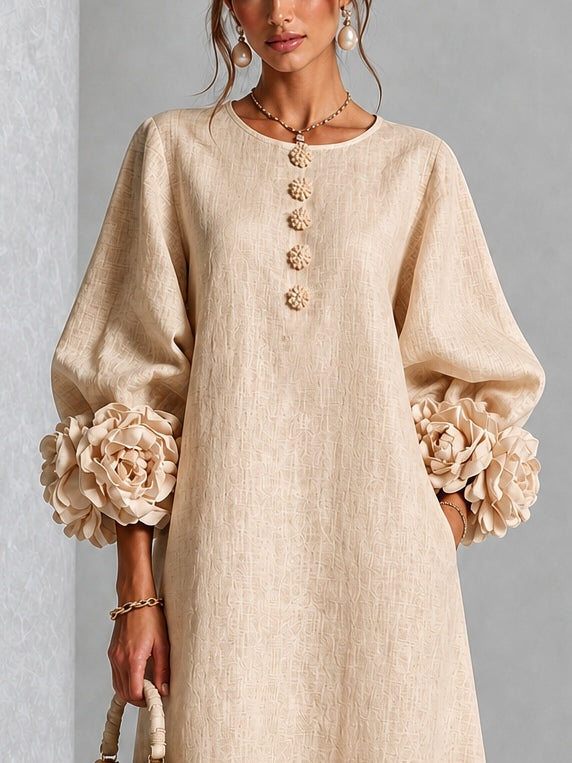 Theodosia | Vestido Midi con Mangas de Volante en Roseta