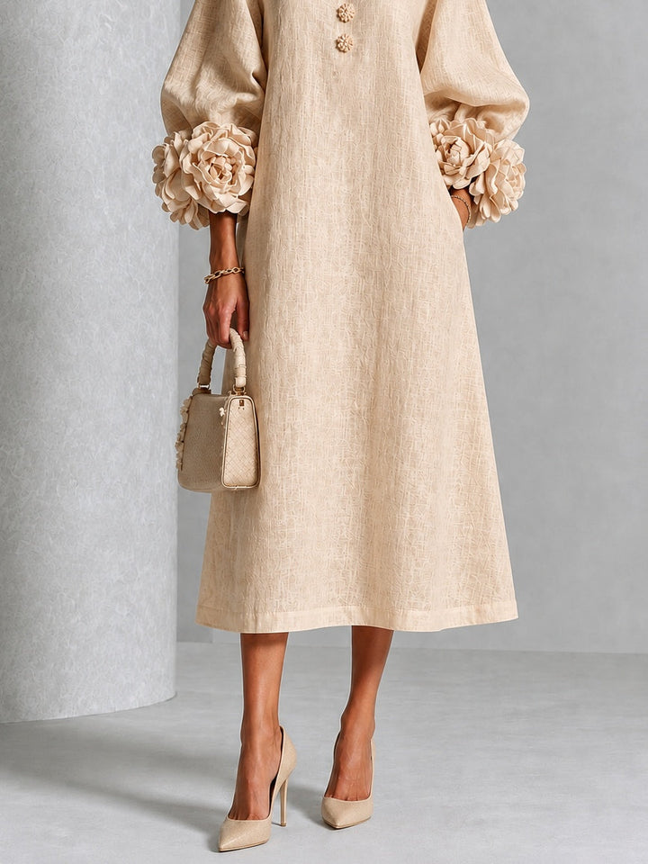 Theodosia | Vestido Midi con Mangas de Volante en Roseta