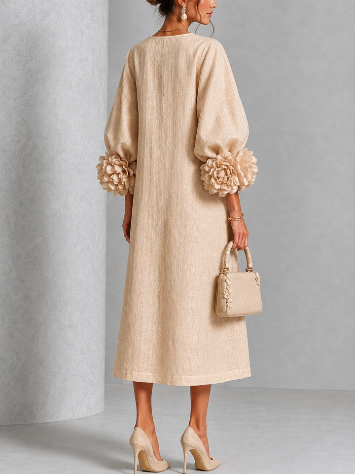 Theodosia | Vestido Midi con Mangas de Volante en Roseta