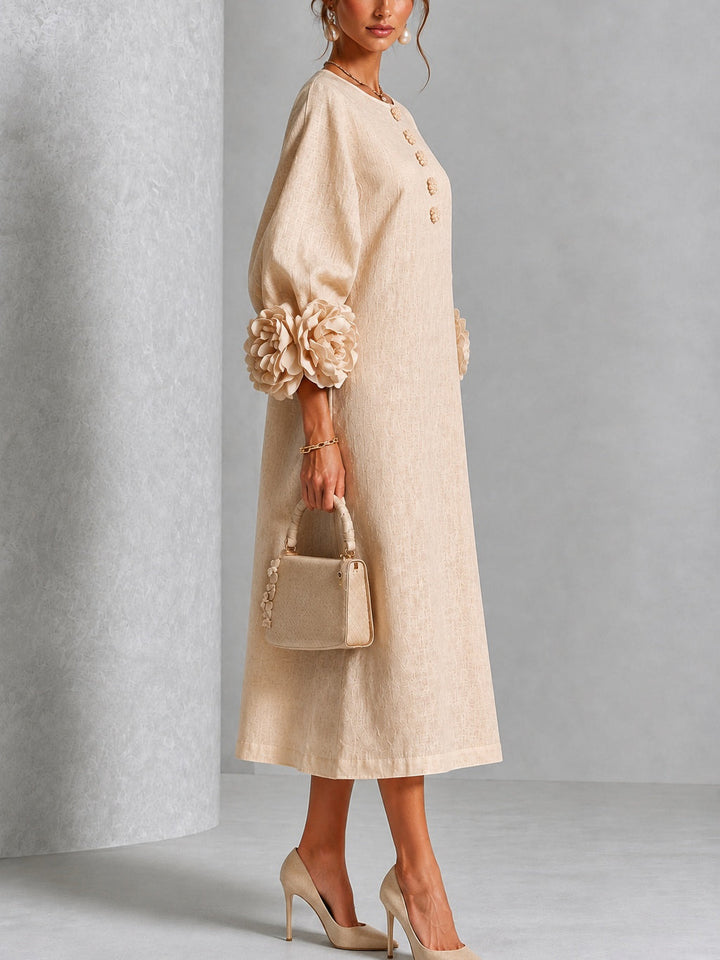 Theodosia | Vestido Midi con Mangas de Volante en Roseta