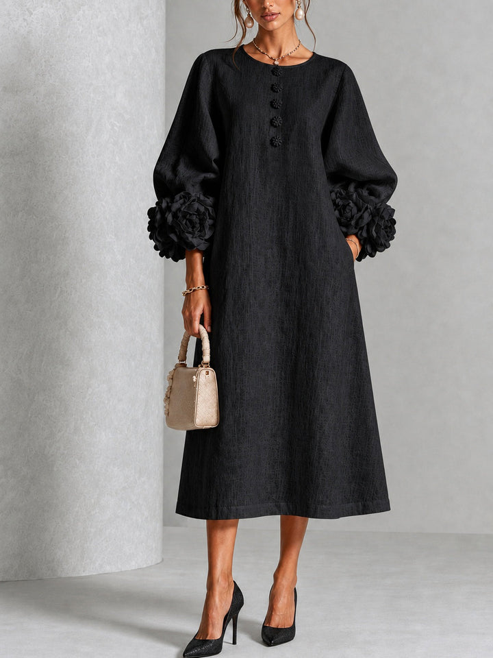 Theodosia | Vestido Midi con Mangas de Volante en Roseta