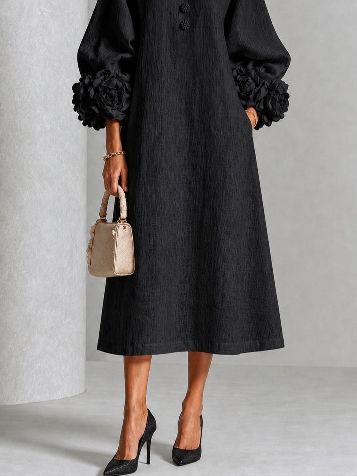 Theodosia | Vestido Midi con Mangas de Volante en Roseta