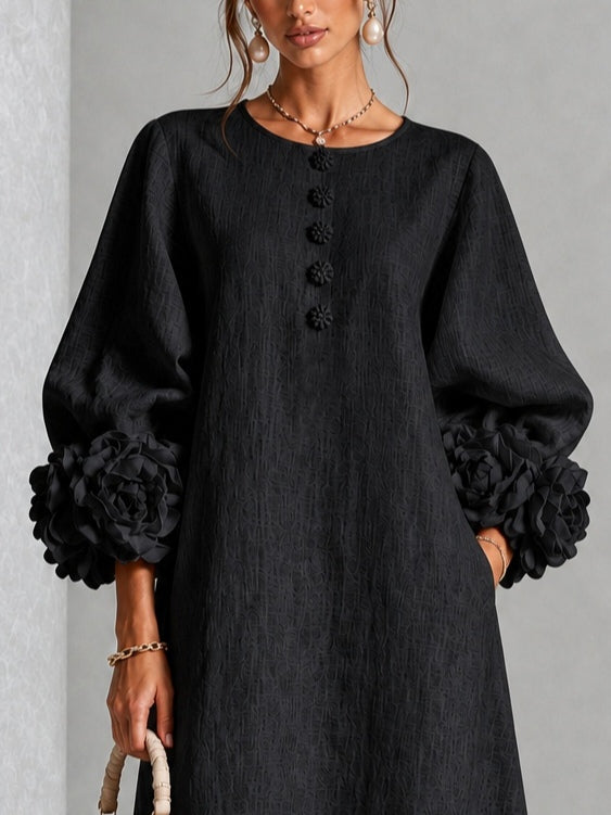 Theodosia | Vestido Midi con Mangas de Volante en Roseta