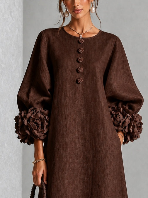 Theodosia | Vestido Midi con Mangas de Volante en Roseta