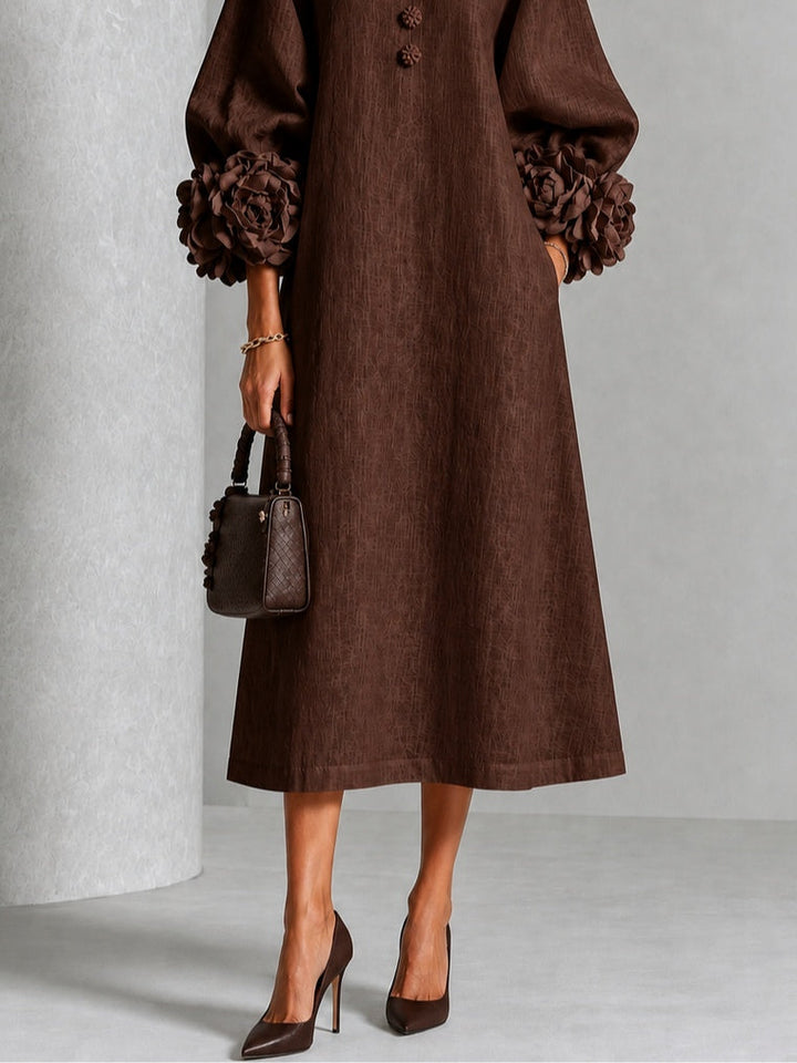 Theodosia | Vestido Midi con Mangas de Volante en Roseta