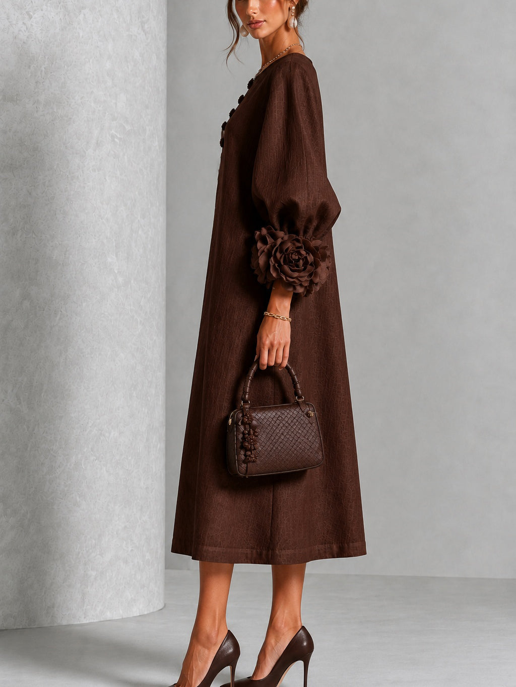 Theodosia | Vestido Midi con Mangas de Volante en Roseta