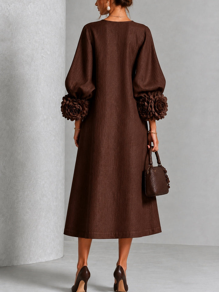 Theodosia | Vestido Midi con Mangas de Volante en Roseta
