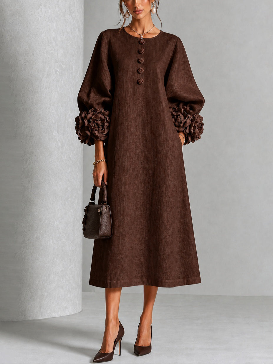 Theodosia | Vestido Midi con Mangas de Volante en Roseta