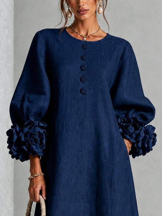 Theodosia | Vestido Midi con Mangas de Volante en Roseta