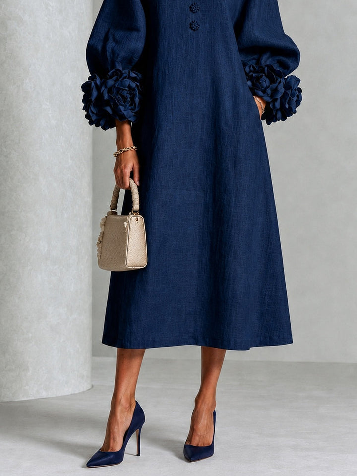 Theodosia | Vestido Midi con Mangas de Volante en Roseta