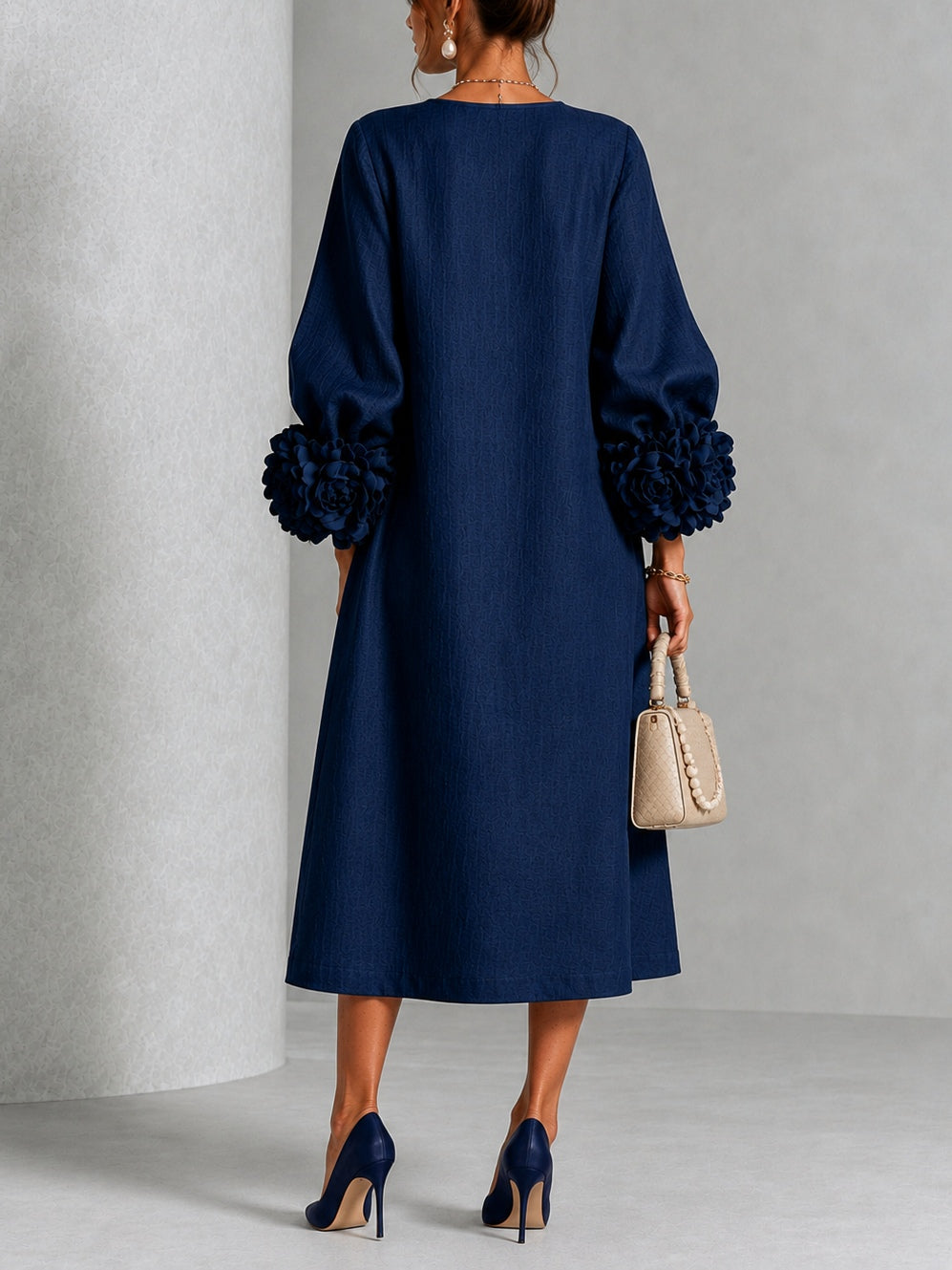 Theodosia | Vestido Midi con Mangas de Volante en Roseta