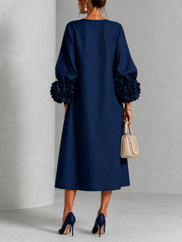 Theodosia | Vestido Midi con Mangas de Volante en Roseta