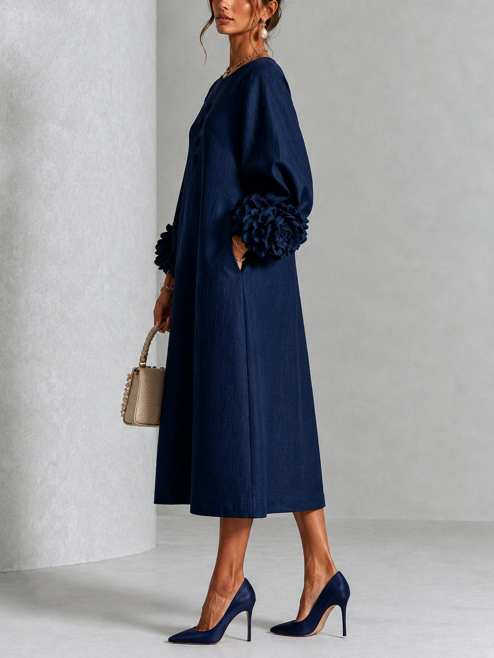 Theodosia | Vestido Midi con Mangas de Volante en Roseta