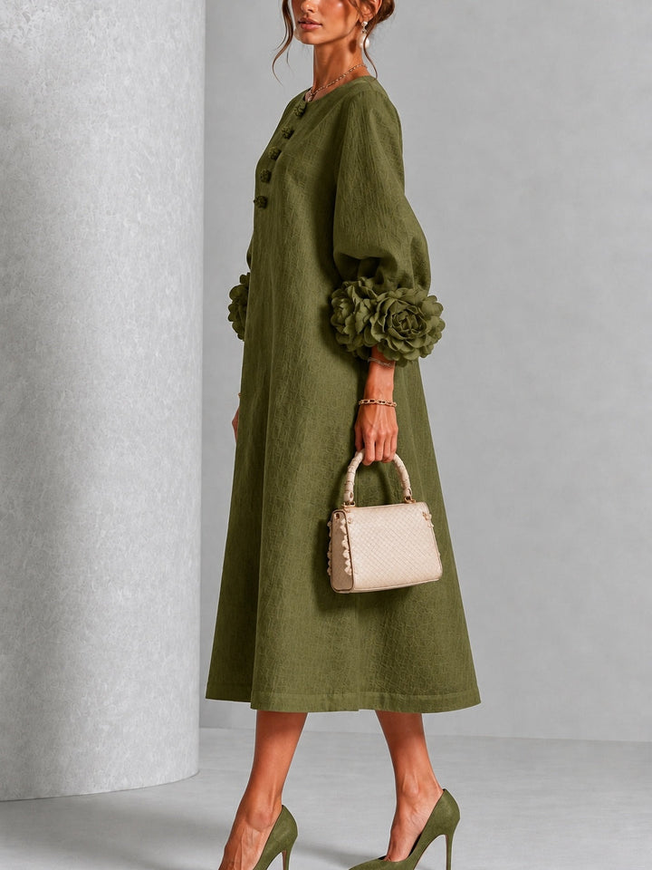 Theodosia | Vestido Midi con Mangas de Volante en Roseta