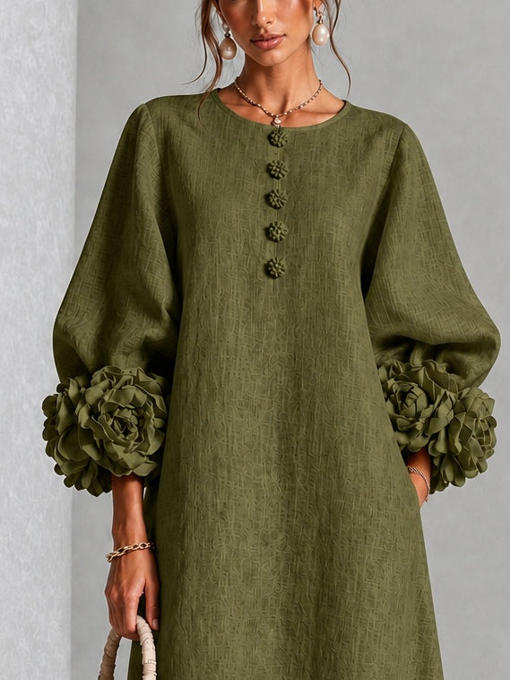 Theodosia | Vestido Midi con Mangas de Volante en Roseta