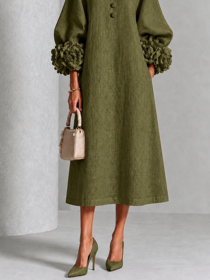 Theodosia | Vestido Midi con Mangas de Volante en Roseta