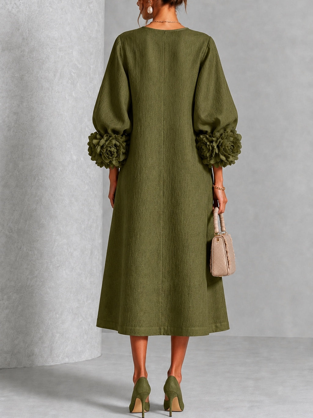 Theodosia | Vestido Midi con Mangas de Volante en Roseta