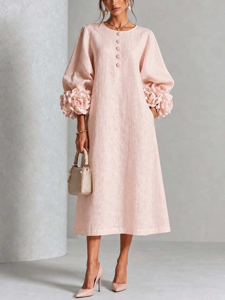 Theodosia | Vestido Midi con Mangas de Volante en Roseta