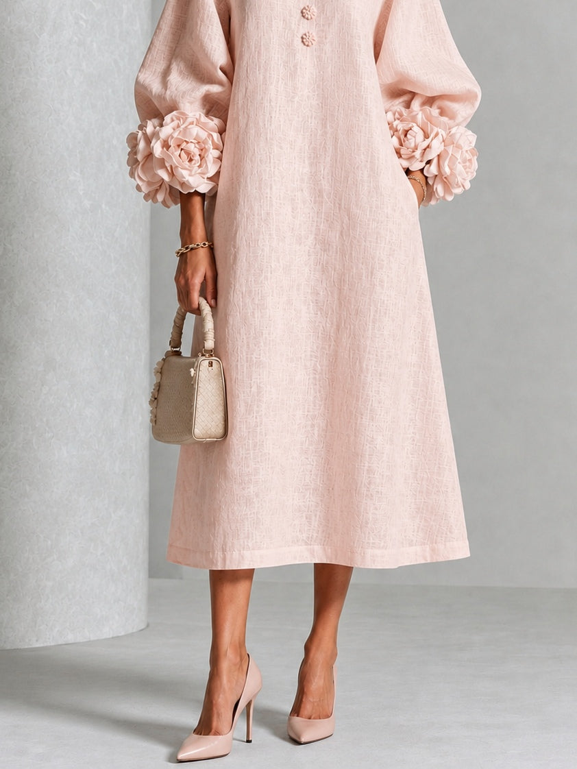 Theodosia | Vestido Midi con Mangas de Volante en Roseta