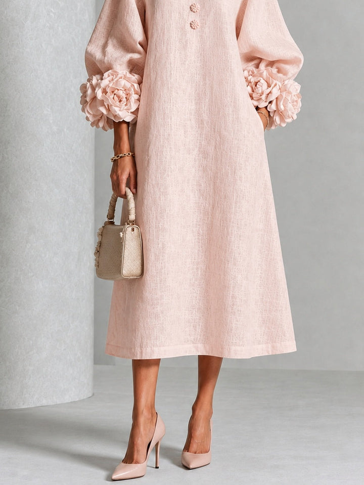 Theodosia | Vestido Midi con Mangas de Volante en Roseta