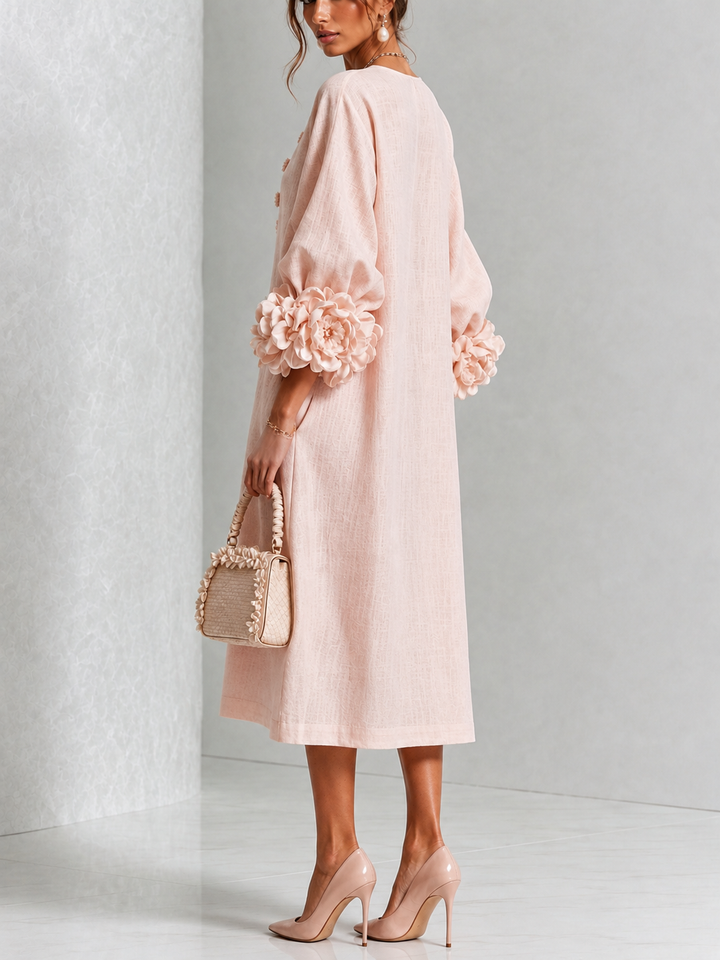 Theodosia | Vestido Midi con Mangas de Volante en Roseta