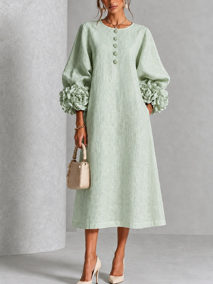 Theodosia | Vestido Midi con Mangas de Volante en Roseta