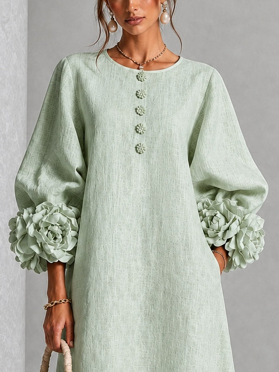 Theodosia | Vestido Midi con Mangas de Volante en Roseta