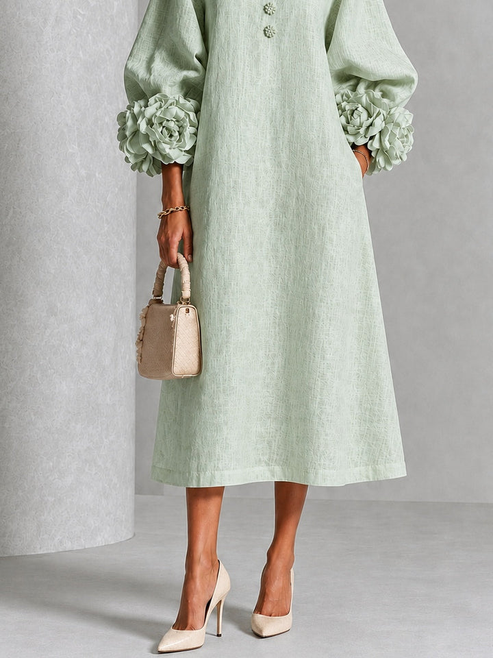 Theodosia | Vestido Midi con Mangas de Volante en Roseta