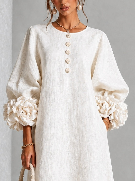 Theodosia | Vestido Midi con Mangas de Volante en Roseta
