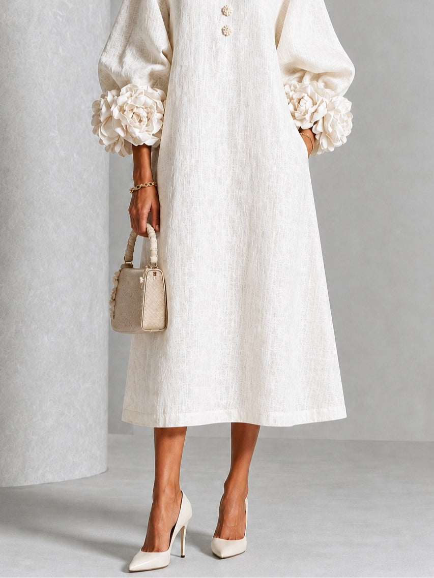Theodosia | Vestido Midi con Mangas de Volante en Roseta