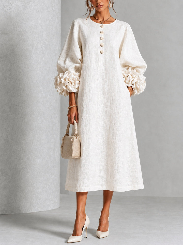 Theodosia | Vestido Midi con Mangas de Volante en Roseta