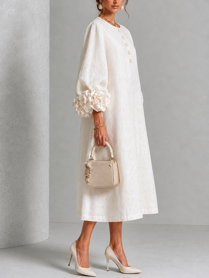Theodosia | Vestido Midi con Mangas de Volante en Roseta