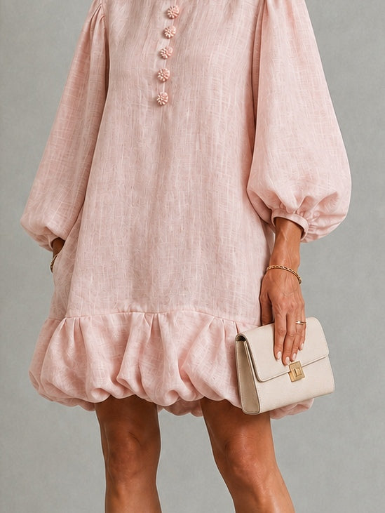 Anneliese | Vestido con mangas abullonadas y botones frontales con dobladillo fruncido
