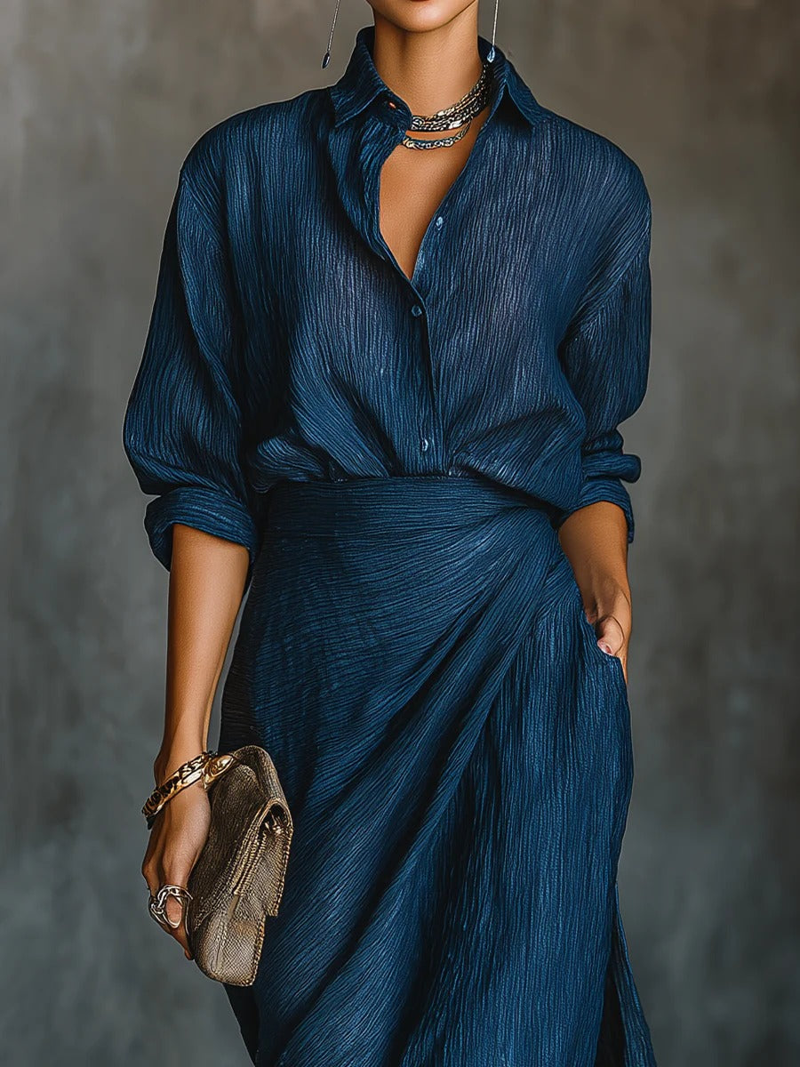 Ensemble élégant chemise et jupe longue en coton et lin