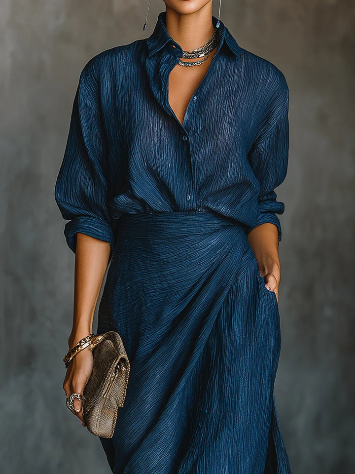 Ensemble élégant chemise et jupe longue en coton et lin